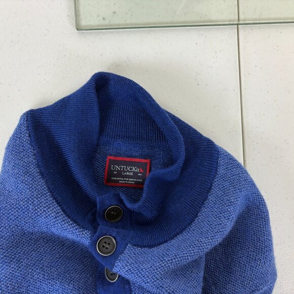 UNTUCKit Sorensen Sweater Mens Size L Blue Cross Stitch Merino Wool - Picture 4 of 5